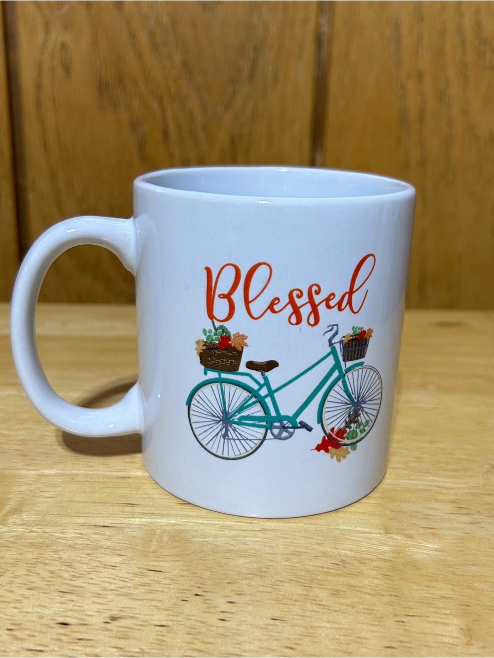 Royal Norfolk Blessed Bicycle Coffee Mug Cup Ceramic White Cycling Fall 12oz 4”
